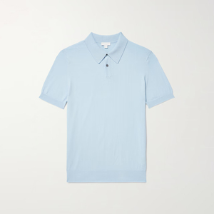 Chemise à manches courtes pour homme en coton 100% en gros, bleu ciel, respirante, de haute qualité, pull en soie, personnalisable pour polo, tricot uni - Product Image 1