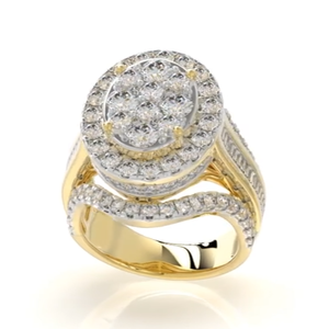 Bague en or jaune 14 carats avec diamants de laboratoire en grappe, certifiée VVS, classique, pour mariage et fiançailles, pour femmes et hommes - Product Image 1