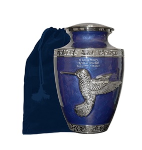 Urne colibri pour cendres humaines Grande urne funéraire bleue adulte avec personnalisation - Product Image 1