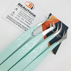 Professional <b>Mint</b>-Colored Stainless Steel Eyelash Extension Tweezers Custom Engraved Logo Star Printed Pointed Tip Sustainable - Product Image 1
