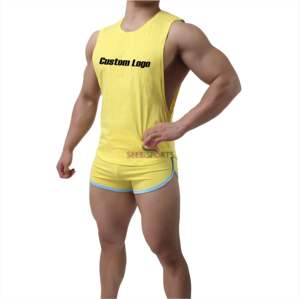 Full Customizable 2 Pieces Sports <b>Suit</b> Set Mens Solid Color Round Collar Sleeveless Pullover and Short <b>Pants</b> - Product Image 1