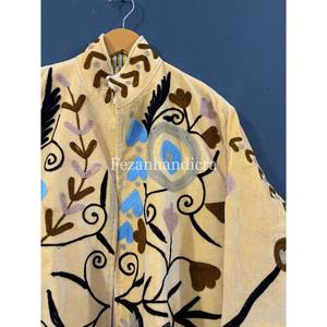 Femmes Boho Style fait à la main veste en gros Suzani velours tissu fleur broderie coton rempli manteau d'hiver pour le printemps automne - Product Image 2