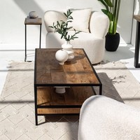 Table basse rectangulaire multifonctionnelle en bois de style moderne, avec deux étagères, détails raffinés, meuble de salon artisanal
