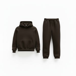 Ensemble de survêtement en molleton de coton lourd délavé à l'acide, couleur chocolat foncé, coupe décontractée, sweat à capuche et pantalon droit, personnalisable - Product Image 5
