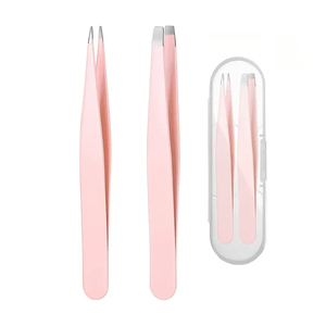 1 Set Pink Stainless Steel Eyebrow Tweezers with Storage Case, High Hardness Hair Removal Tweezers Beauty <b>Makeup</b> <b>Tool</b> - Product Image 1