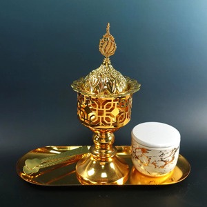 Haute qualité métal doré Bakhoor brûleur arabe encens métallique Design de luxe bol décoratif et brûleur - Product Image 6