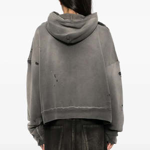 Custom Boxy Fit 500 Gsm Heavyweight Men Washed Hoodie Vintage Distressed Cropped Acid Wash Zip up Hoodie - Product Image 4