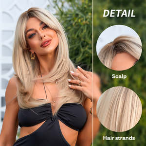 Mabel-DWY Premium Quality Synthetic Lace <b>Wig</b> Long Straight Dirty <b>Blonde</b> Side Bangs Transparent Lace Model Number Synthetic <b>Wig</b> - Product Image 4