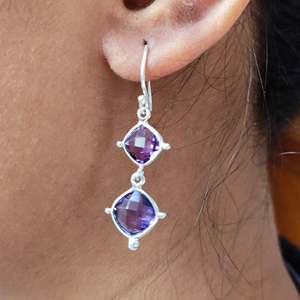 925 Sterling Silver Handmade <b>Dangle</b> <b>Earrings</b> with Amethyst Natural Purple Gemstone Cushion Briolette <b>Gold</b> Jewelry Perfect Gift - Product Image 6