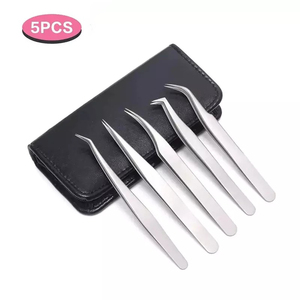 Juego de pinzas para extensión de pestañas de acero inoxidable, 5 uds., herramienta de belleza con puntas curvas y rectas para aplicador de pestañas - Product Image 4