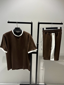 Men's Black T-Shirt Terry Jogger Set Crew Neck Short Sleeve Solid Color Casual Summer Eco-Friendly White Trim Drawstring Waist - Product Image 6