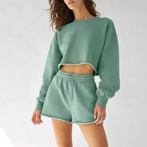 2026เซ็ตโอเวอร์ไซส์ผ้าฝ้าย100% 2ชิ้นเสื้อฮู้ดดี้พร้อมกางเกงขาสั้นผ้าฟลีซระบายอากาศได้ดีสำหรับฤดูหนาว - Product Image 1