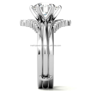 Ensemble de bagues de fiançailles Moissanite Look royal Cluster Diamond Rose Gold Enhancer Ring Unique Bridal Set Promise Anniversary - Product Image 2