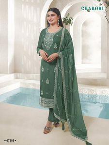 Diseño Moderno, Nuevo, Traje Salwar de Organza de Seda con Bordado de Hilos Múltiples y Lentejuelas, Proveedor Mundial - Product Image 2