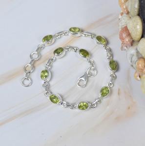 Pulsera ajustable de piedras preciosas de Plata de Ley 925 peridoto verde cortado, piedra natal de agosto, joyería hecha a mano, regalo para ella, 10 piedras - Product Image 4