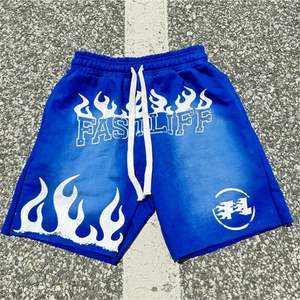 Pantalones cortos lavados con ácido de alta calidad con logotipo impreso personalizado pantalones cortos de calle de retazos de algodón Vintage para hombre - Product Image 3