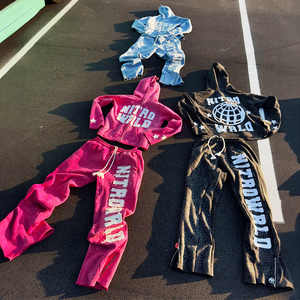 Conjunto de pantalones de chándal de tela de rizo francés personalizado unisex para niños, Conjunto de sudadera holgada desgastada con doble cintura, diseño ecológico de peso pesado - Product Image 1