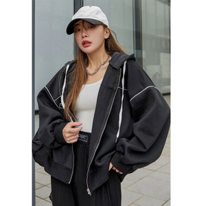 Venta al por mayor de encargo de gran tamaño de las mujeres de lana de algodón con cremallera estilo de invierno Sudadera con capucha - Product Image 1