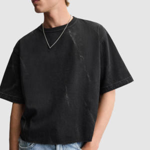 OEM personalizado de alta calidad de cuello redondo 100% algodón personalizado lavado ácido de gran tamaño crudo dobladillo Denim Boxy recortado camisetas hombres con logotipo - Product Image 2