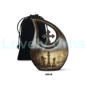 Urna para adultos de cremación de ajedrez con gota de lágrima marrón para cenizas humanas, urna conmemorativa de cruz grande decorativa con bolsa de terciopelo gratis - Product Image 4