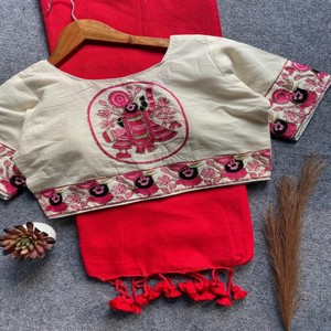 Sari de Algodón Khadi VASTRA COTTAGE con Diseño de Blusa Hecha a Mano con Khadi Puro, Talla Ajustable de 38 a 42, Ropa Tradicional - Product Image 6
