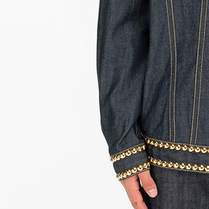Veste en jean pour homme à manches longues, nouvelle arrivée, fabrication en usine, prix de gros personnalisés, veste en jean avec strass - Product Image 3