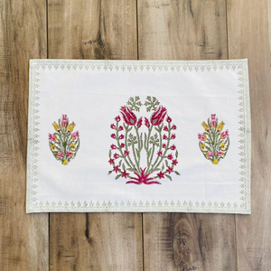 Hand Block Printed Cotton <b>Placemat</b> & Napkin Set Floral Table Linens 100% Cotton Dining Table Met Set Printed <b>Placemats</b> - Product Image 3