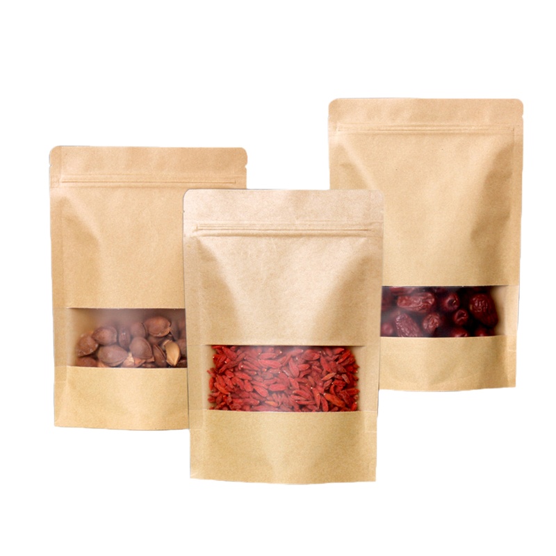 2024 Top Selling Products Food Packaging Bag Stand up Zipper Kraft Paper Bag With Window