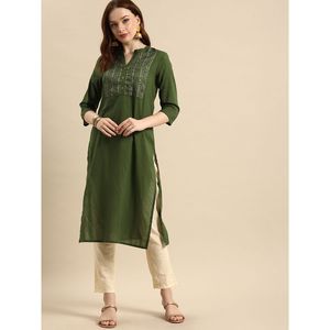 Kurta ethnique vert décontracté à coupe droite, conçu sur mesure pour les occasions de jour, taille XS, respirant, taille naturelle, style élégant - Product Image 3