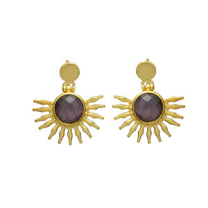 Nueva llegada Declaración Chapado en oro Rayos de sol Pendiente con amatista Hydro Gemstone - Product Image 1