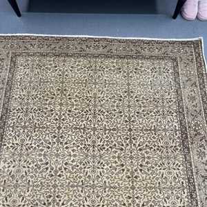 4.9x7.2 ft Turkish Rug, Vintage Area Rug, <b>Brown</b> Beige Solid <b>Wool</b> Rug - Product Image 3