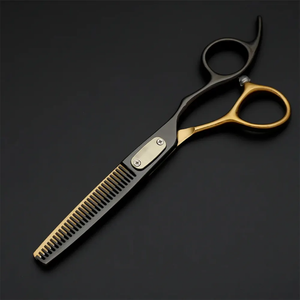 Ensemble de 2 ciseaux de coiffeur en acier inoxydable noir et doré, lame émoussée tranchante, peigne de coiffure, outil de beauté pour salon de coiffure - Product Image 3