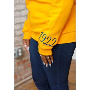 HBCU SGRho Chenille Sudadera Bordada Royal Gold Sorority Inspirado College Apparel Classic Crewneck Pullover - Product Image 3