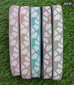 Rubans et lacets brodés à la machine avec des perles fixes en différents modèles et couleurs pour robes de mariée - Product Image 6