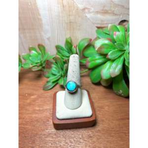 Scott Skeets High Grade Kingman Turquoise Platinum Sterling Silver <b>Adjustable</b> <b>Ring</b> Bezel Set Smooth Cut Boho for Everyday Wear - Product Image 1