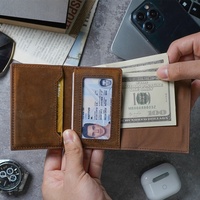 Portefeuille pop-up en cuir PU style vintage avec bouton coulissant, porte-cartes de visite à trois volets avec fenêtre d'identification pour homme – Grande Vente