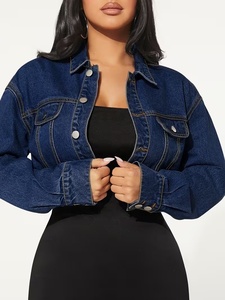 Veste en jean courte vintage déchirée pour femme, couleur unie, coupe oversize, style décontracté, bords bruts - Product Image 2