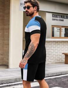 Conjunto de ropa deportiva de 2 piezas para hombre económico, venta al por mayor, camiseta y pantalones cortos de algodón transpirable estampados, atuendo rentable - Product Image 3