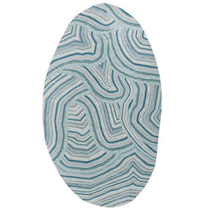 Alfombra Rectangular Azul de Lana y Viscosa Hecha a Mano con Diseño Abstracto 9x12 para Hogar o Pasillo, Modelo TNQ-1265 - Product Image 1