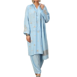 Conjunto de Ropa de Invierno de Algodón/Poliéster para Mujer, Conjunto de 3 Piezas de Diseño Pakistaní, Shalwar Kameez con Dupatta - Product Image 1