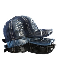 Casquettes de baseball unisexes de haute qualité, élégantes, à visière, en denim délavé à l'acide, couleur délavée, broderie, type denim, polyester/coton, streetwear