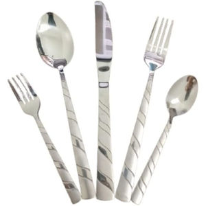 Modern American Inspired Handcrafted Cutlery Set with <b>Ornate</b> Twisted Handles 5 Pcs High-Quality <b>Mirrored</b> Steel Flatware Sets - Product Image 1