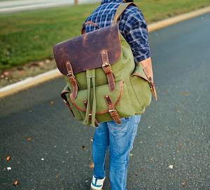 Leather Canvas Luxury Eco-Friendly Lightweight <b>Backpack</b> Large Capacity Outdoor Travel School Laptop Rucksack Factory LCBP-0128 - Product Image 3