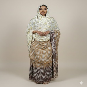 Colección de Vestidos de Novia para Niñas, Estilo Somalí, Tela Jacquard Dirac, 100% Algodón, Tonos Tierra, Diseño Geométrico - Product Image 1