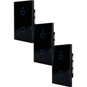 Smart <b>WiFi</b> Light <b>Switch</b>, MXTUD-003, 3 Pieces, 3x2 Ways, 2.4GHz, 100-250V AC, 50-60Hz, 300W per Way, 10A, Black. - Product Image 1