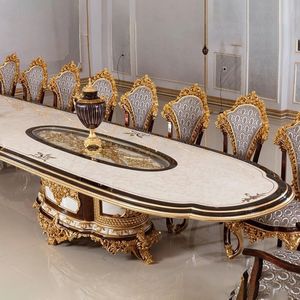 Majestic The Langham Luxury Teak Hand Carved <b>White</b> Gold Royal Banquet <b>Dining</b> <b>Table</b> Set Palace Hotel Villa Furniture Collection - Product Image 4