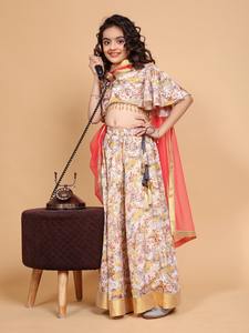 Nuevos lanzamientos Casual Girls Lehenga Choli Set Oneside manga tela vaquera impresa Dupatta Chinon eventos étnicos bodas gasa - Product Image 2