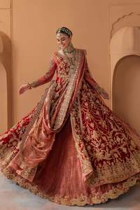 2023 indien/pakistanais broderie lourde veste de mariée Lehenga robe soie coton matériel cristal perles de verre Dabka pierre travail - Product Image 2