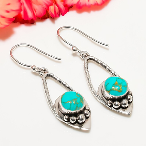 Haute qualité 925 argent Sterling bohème goutte boucle d'oreille cuivre bleu Turquoise pierre précieuse à la main chrétien bijoux cadeau - Product Image 4