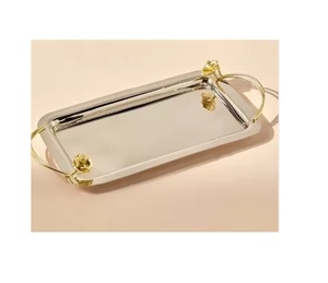 Plateau de service rectangulaire en acier inoxydable pour le restaurant, pour café, thé, chocolat, biscuits, plateau en métal argenté - Product Image 1